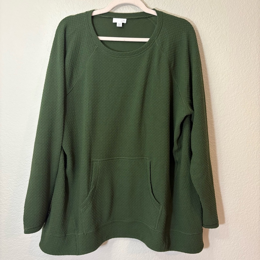 J. Jill Textured Tunic Sweatshirt 2X Olive Green Cozy Pullover